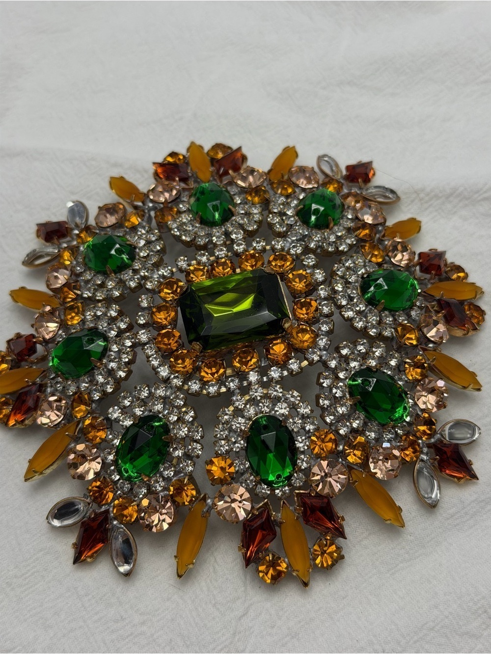 Vintage Czech Glass Brooch Massive Bijoux MG
